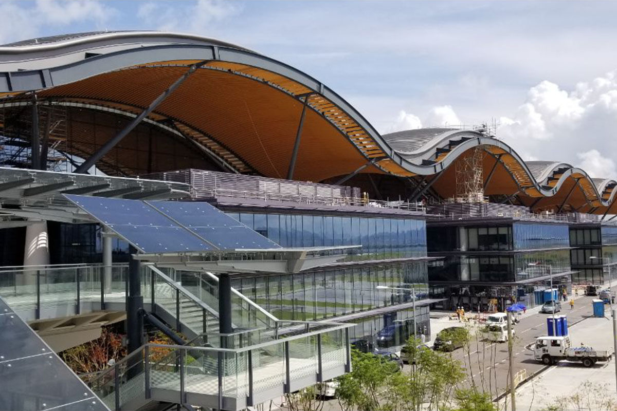Exterior of the Hong Kong Port Passenger Clearance Building of the Hong Kong–Zhuhai–Macau Bridge, which recently won special mention at the Architizer A+ Awards 2019.